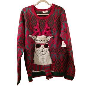 Holiday Time Cool Llama Reindeer Butt Ugly Christmas Sweater Size L NWT Funny